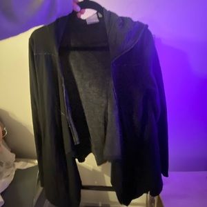 Black lounge high low sweater, open